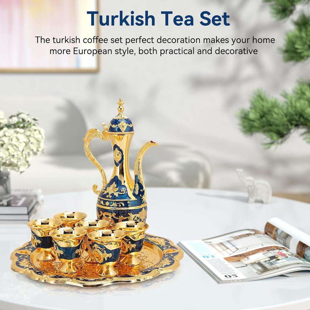 Tea Sets, Vintage Coffee Pot Set with 6 Coffee Cup and Tea Tray Luxury Teapot Set Tea Party Set Art Crafts Wedding Gift