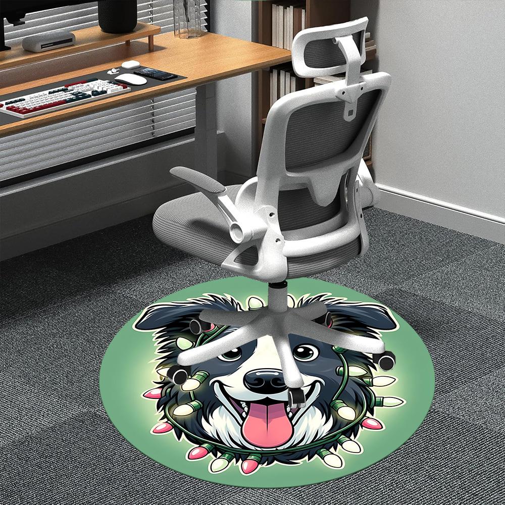 1PC Christmas Dog Office Round Area Rug, Mat Suitable ForOffice, Under Office Chairs Bedroom Living Room Home Decor, Room Deco