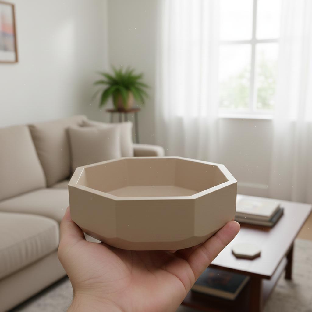 Beige octagonal geometric bowl, modern design