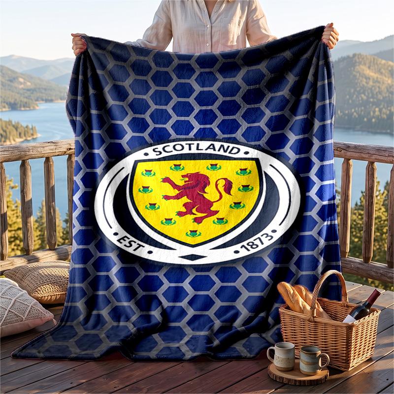 Warm Flannel Blanket Scotland National Team Pattern, Lightweight Comfortable Throw Blanket for Bed Sofa Use