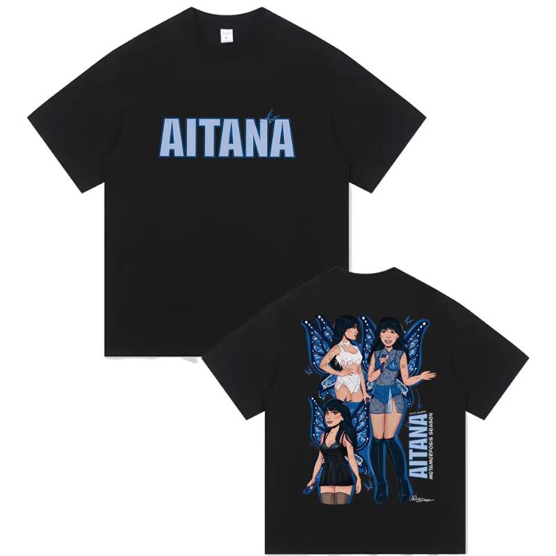 Zangeres Aitana Cuarto Azul Tour 2025 Print T-shirt Unisex Dames Hip Hop Fans Kleding Korte Mouw T-shirts Tops Puur Katoen T-shirt