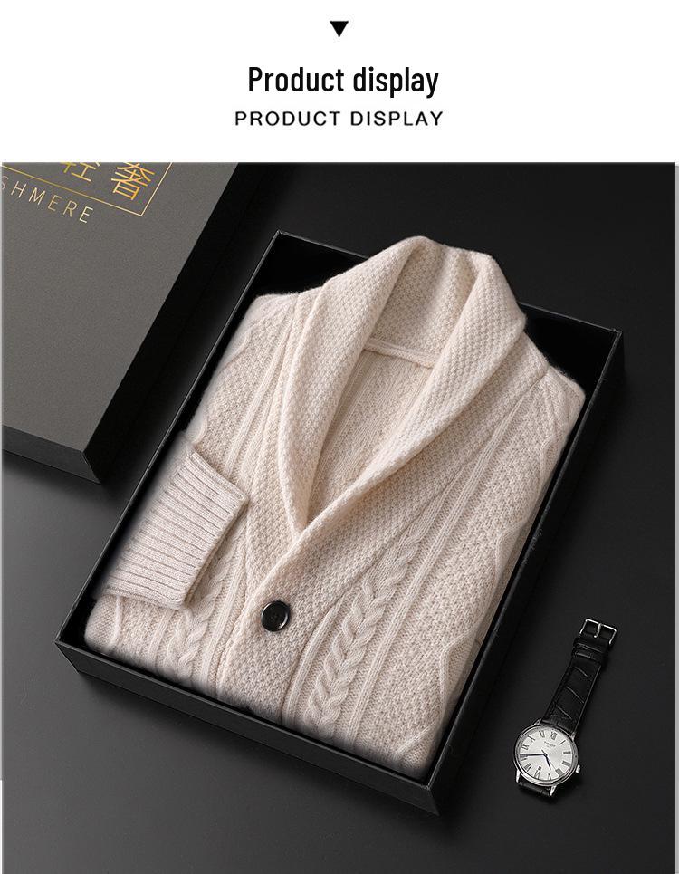 Herren Leichter Luxus Woll-Cardigan-Pullover mit Taschen - Herbst/Winter Strickjacke