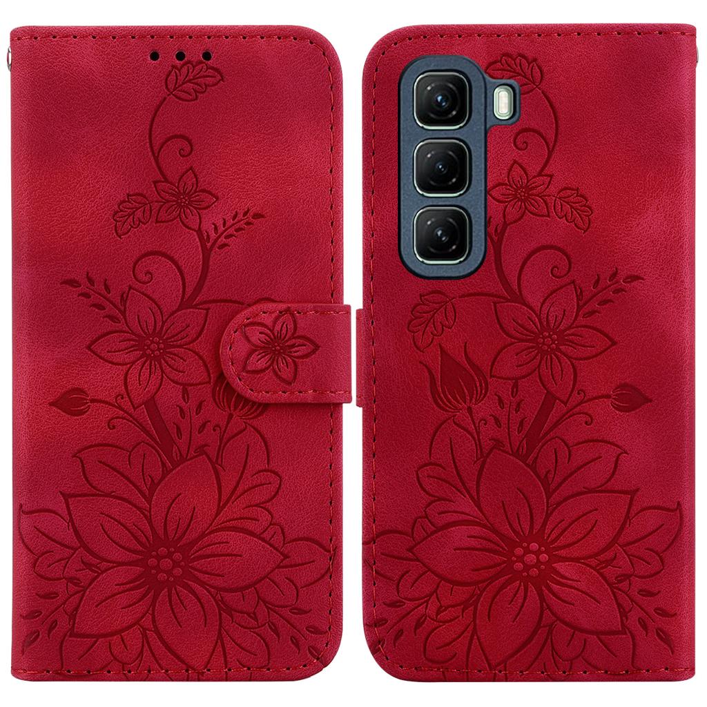 For Infinix Hot 50 5G Case Lily Flower Imprint Leather Phone Cover with Stand
