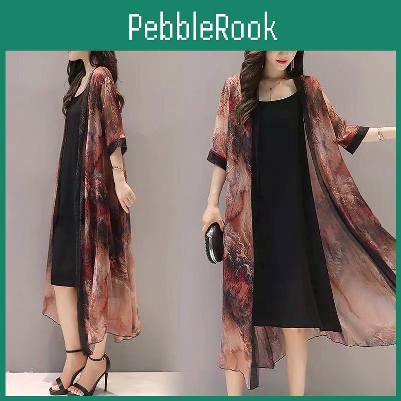 Of Chiffon Cardigan 1 Piece Midlength Sunscreen Female Loose Casual Large Size Shawl Printed Air Conditioning Beach
