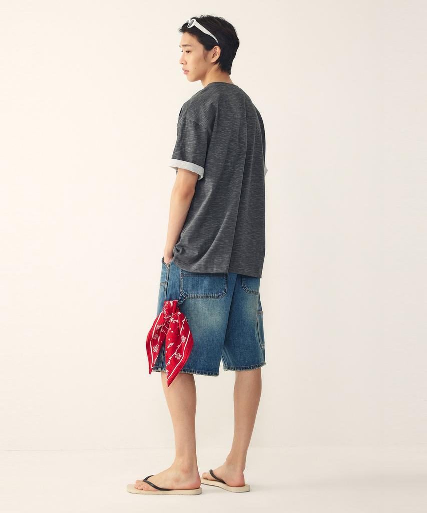 STUDIO TOMBOY [Men] Double Knee Washed Denim Half Pants_Blue 9156262321