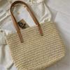 Zipper Beach Bag Square Raffia Shoulder Bag Casual Weave Straw Tote Bag  Travel