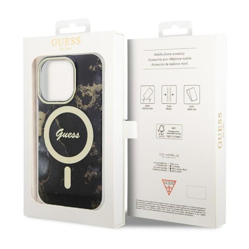 Guess Golden Marble Magsafe - Etui Iphone 14 Pro Max (Czarny)