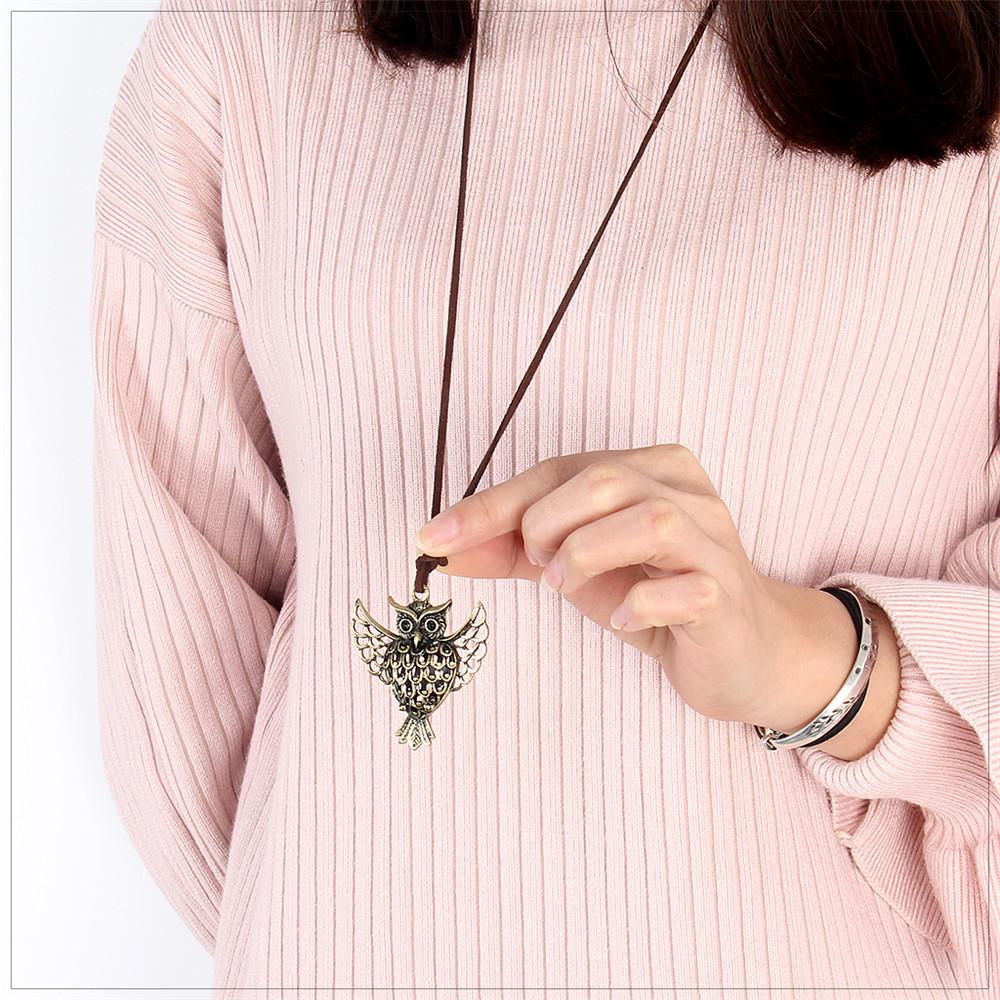 Collier Cordelette en Cuir Hibou Creux Rétro pour Femmes - Design Européen & Américain