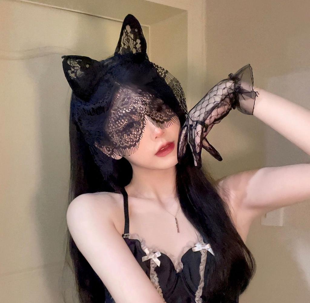 Vintage mesh bridal Lolita black lace gloves sexy photo props black silk sleeves