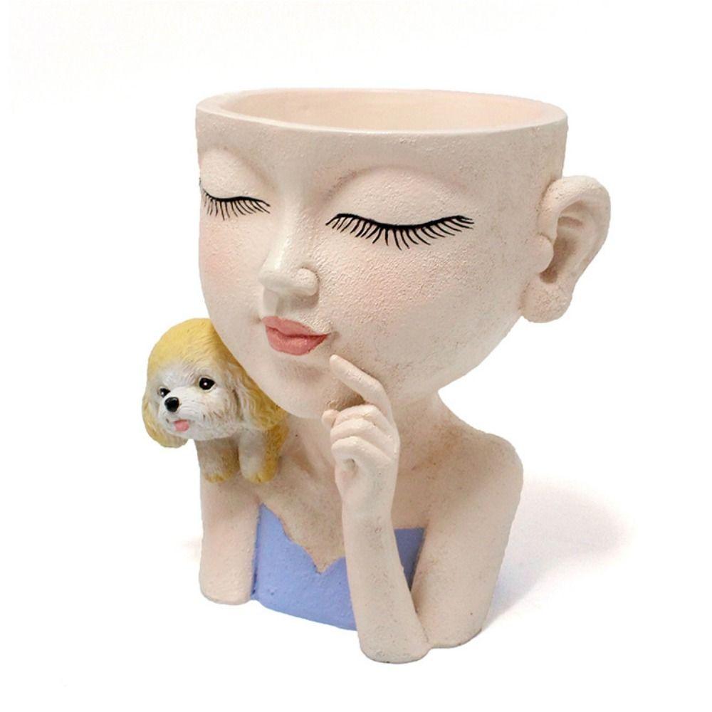 Decorative Girls Flower Pot Elegant Resin Desktop Flowerpot Creative Succulent Plant Pot  Balcony