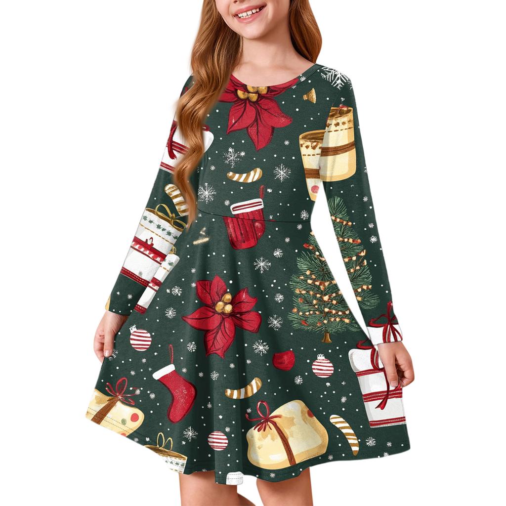 Girls' Princess Dress - Long Sleeve A-Line T-Shirt Dress Christmas Day