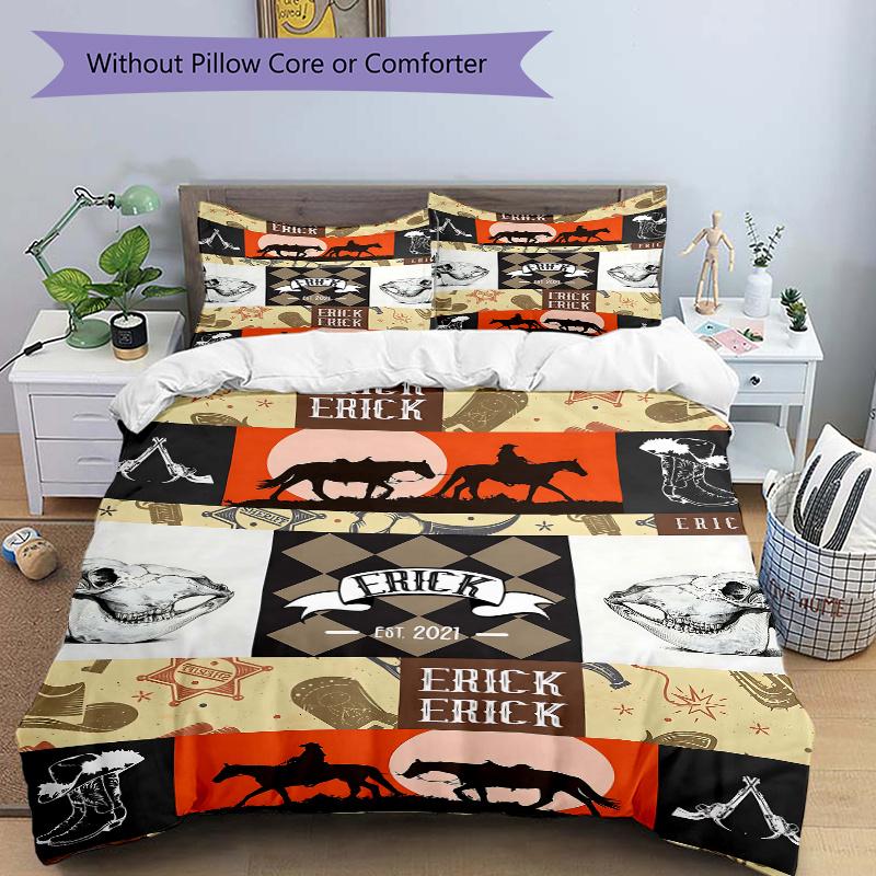 

3 шт. Комплект постельного белья «Западное приключение» - 1 мягкий пододеяльник + 2 наволочки, Машинная стирка - Подходит для всех сезонов, Идеальный подарок для семьи 135x200cm