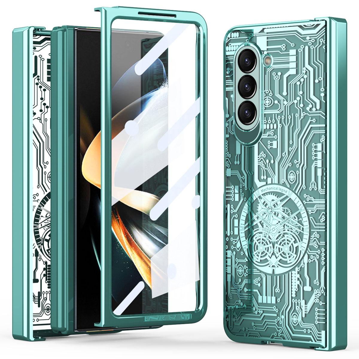 

Mechanical Legend Series For Samsung Galaxy Z Fold5 5G Electroplating Phone Case All-Inclusive PC Cover with Tempered Glass Film Green