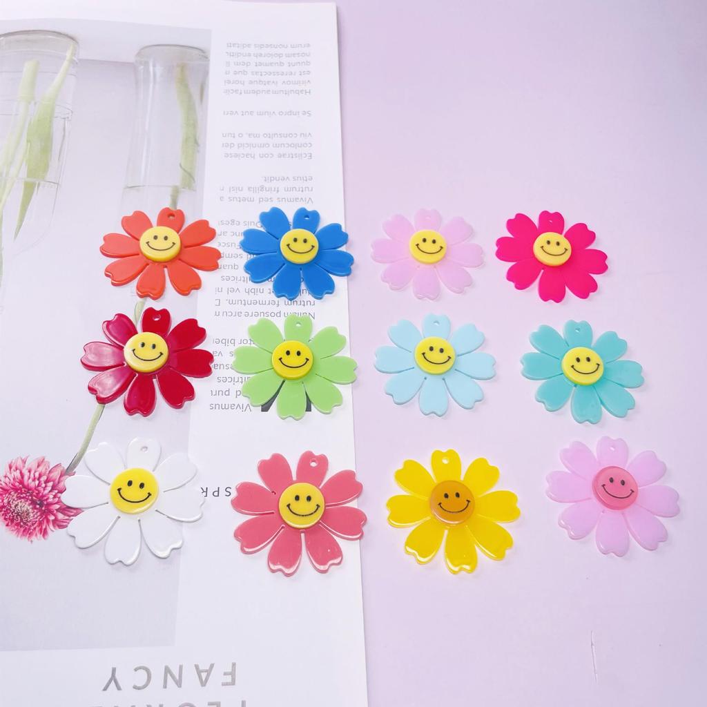 40mm Korean Style Smiley Face Chrysanthemum Acrylic Keychain Earrings for DIY Phone Accessories