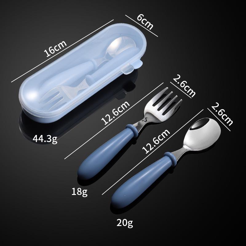 

Детский мультяшный набор из нержавеющей стали: ложка и вилка с изогнутыми полированными ручками - набор из 3 предметов