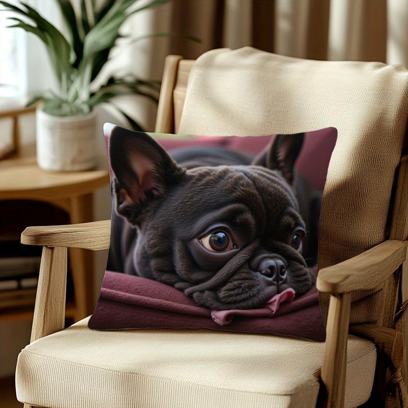 Adorable French Bulldog Printed Pillowcase - Cuddle Up with Cuteness! Sofa Cushion Cover, Home Decoration, 2D Printing