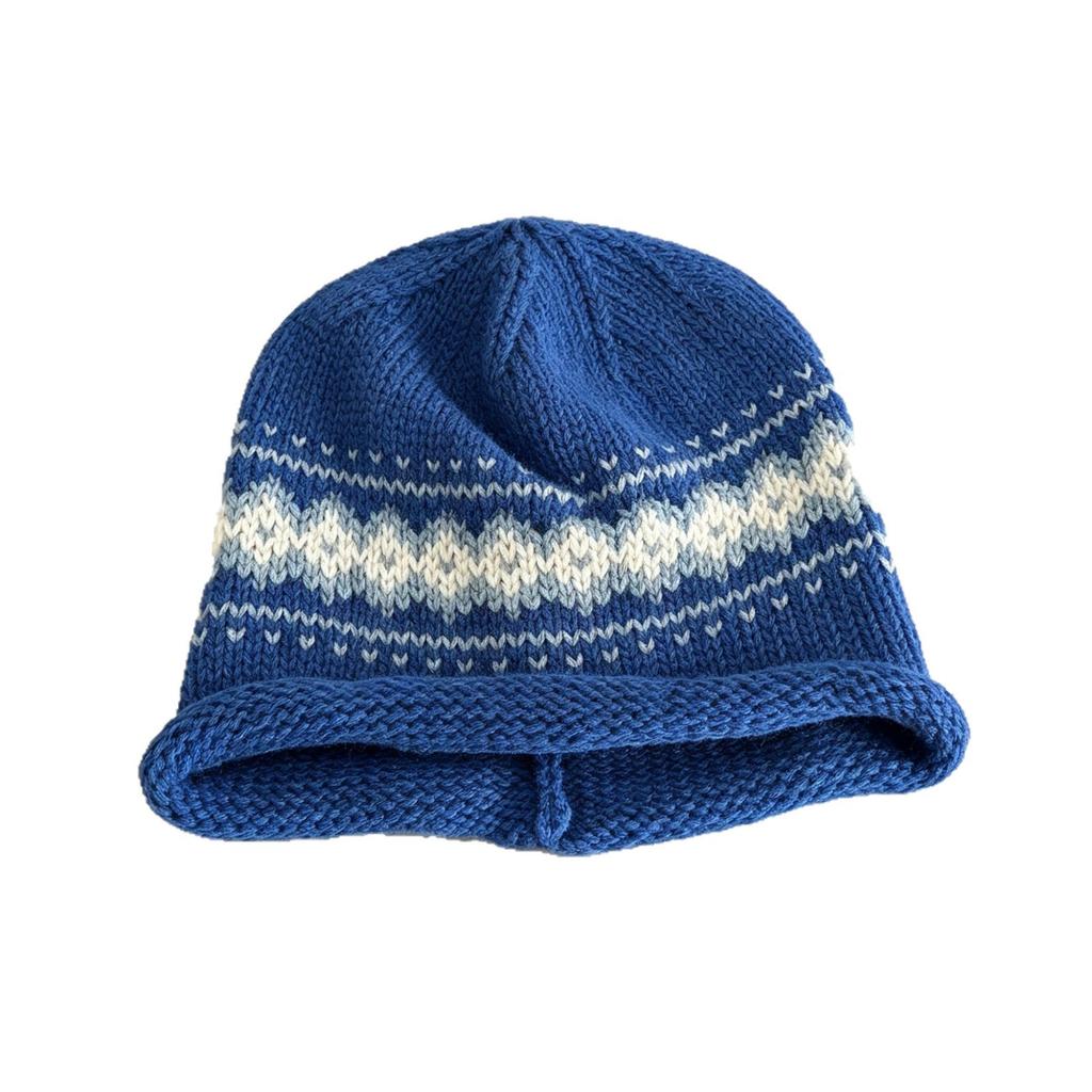 Fair Island jacquard crimped knitted cold hat women's autumn and winter warm fashion versatile face small wool pile hat