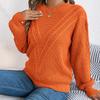 Women's Keyhole V-Neck Pullover with Puff Sleeves Solid Color Casual Knit Sweater