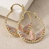 Vintage Copper Material Golden Plated Hand Carved Hoop Earrings for Women's Bohemian Style Banquet Vacation Jewelry Accessories