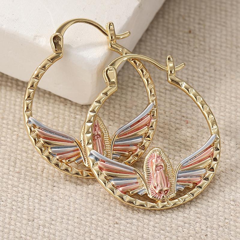 Vintage Copper Material Golden Plated Hand Carved Hoop Earrings for Women's Bohemian Style Banquet Vacation Jewelry Accessories