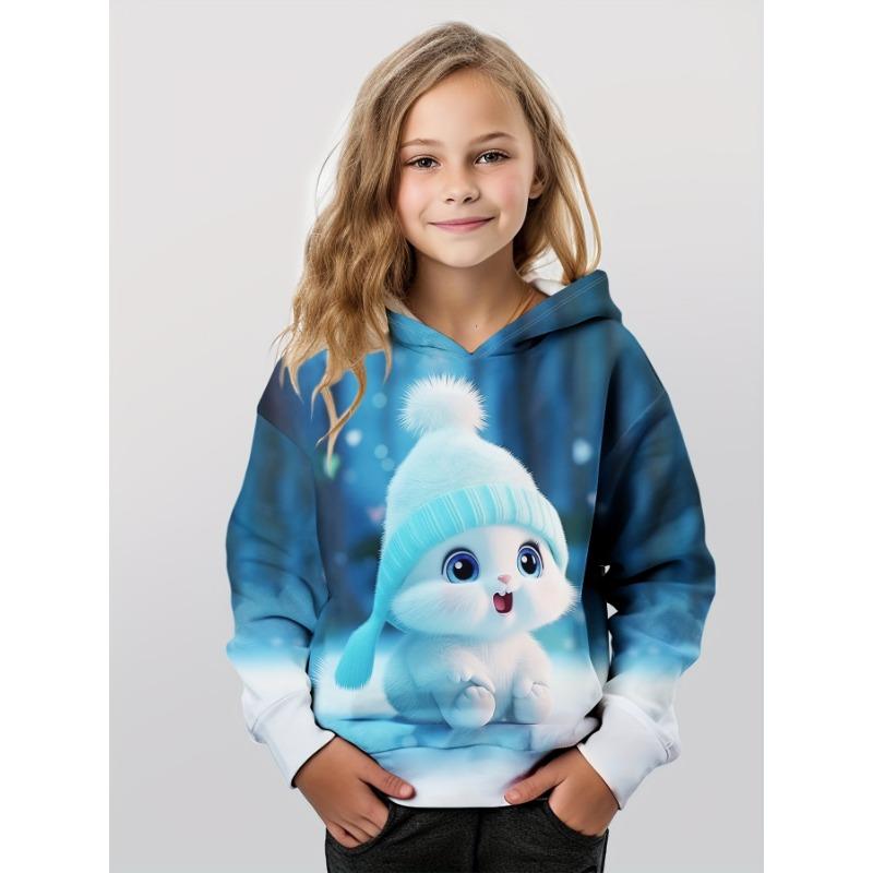 Girl Kids Clothes Hoodies Long Sleeve 3D Cute Bunny Print Children Spring Fall Clothes Casual Outdoor Stylish Girl Clothes Tops