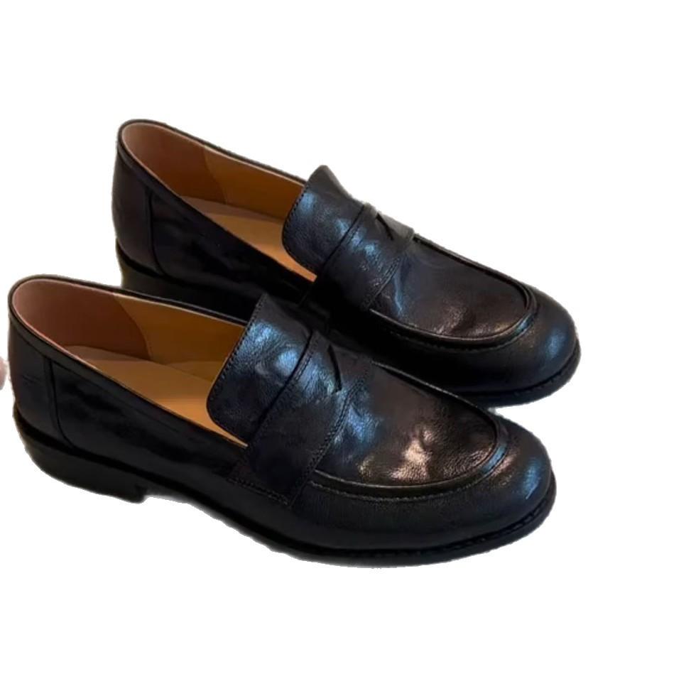 Retro One-pedal Lazy Shoes Women's Thick Heel Flat-soled Single Shoes British Style Small Leather Shoes Loafers Brown Black Microfiber