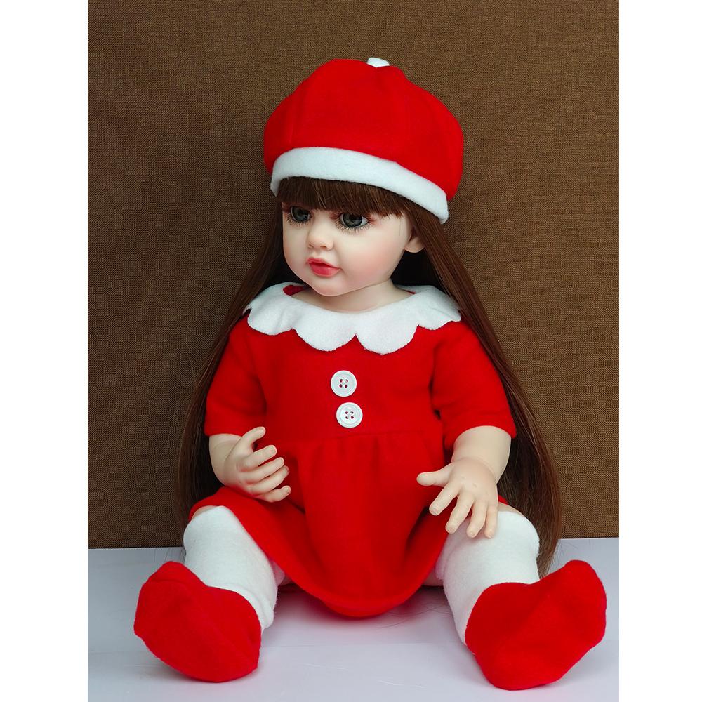 55cm Christmas Reborn Doll, All Vinyl Red Dress Happy Dolls Christmas Decoration Toy