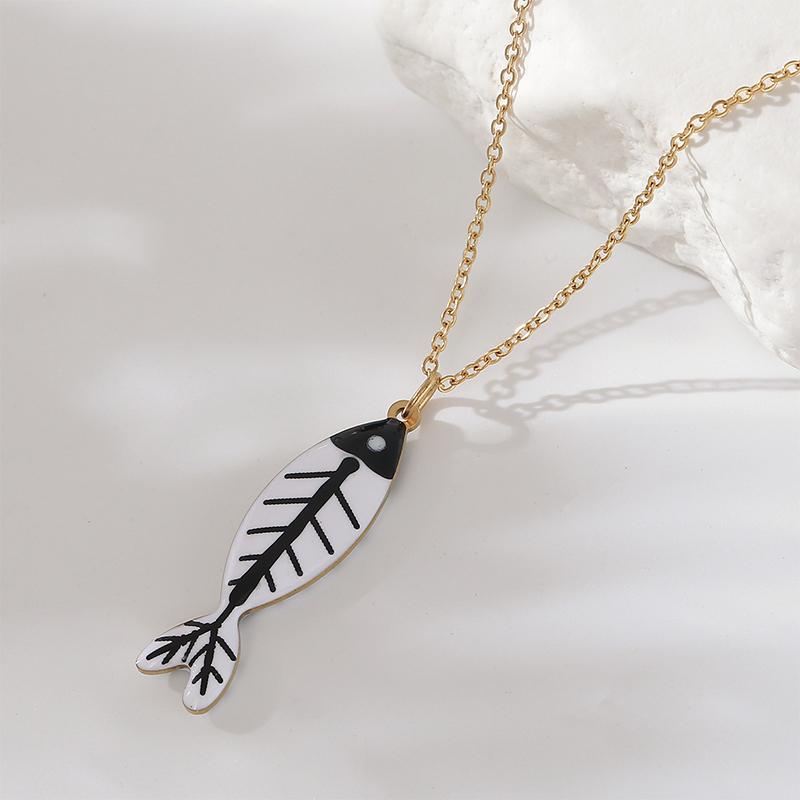 Cute Colorful Enamel Fish Pendant Necklaces For Women Girls Lovely Stainless Steel Gold Color Summer Waterproof Beach Jewelry