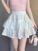 White 3D A-line Skirt: High-Waist, Slimming, Fluffy Cake Design for Spring, Summer & Autumn.