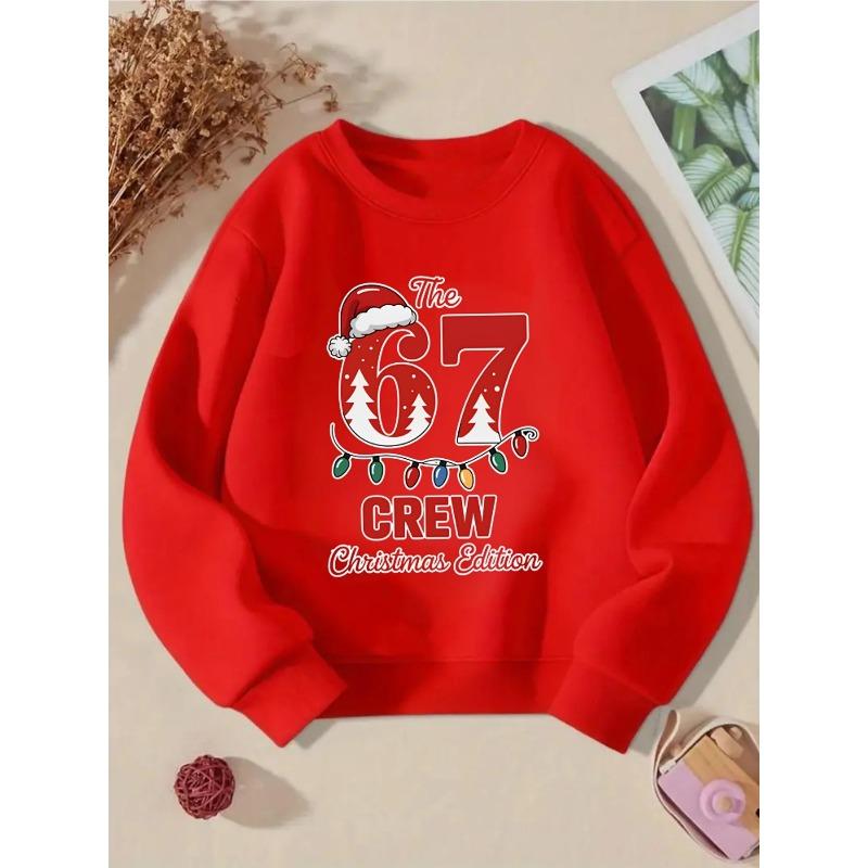 Christmas Kids Crewneck Sweatshirt Over 4Y Unisex Boys Girls The 67 Crew Edition Santa Hat Xmas Tree Light Graphic Soft Pullover For 4-12 Children