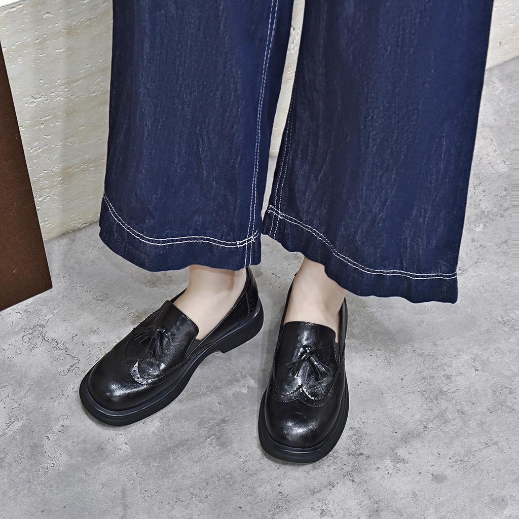 Small Leather Shoes Women's Retro Brock Carved Fringed Flats Single Shoes Four Seasons
