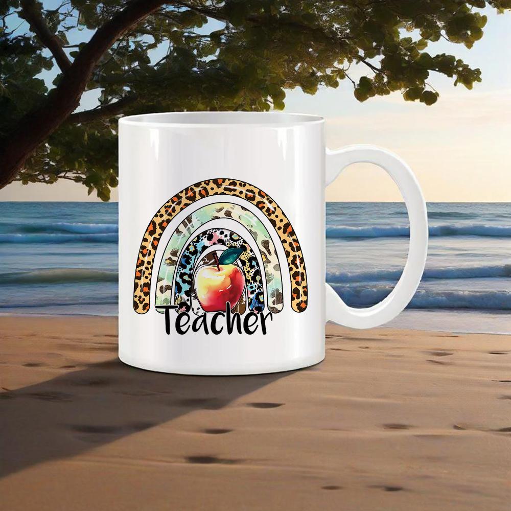 Light Blue Mug for Teachers' Day Lovely Water Mug for Educators Apply Shape Coffee Cup Rainbow Drinkware Back School Use Cups