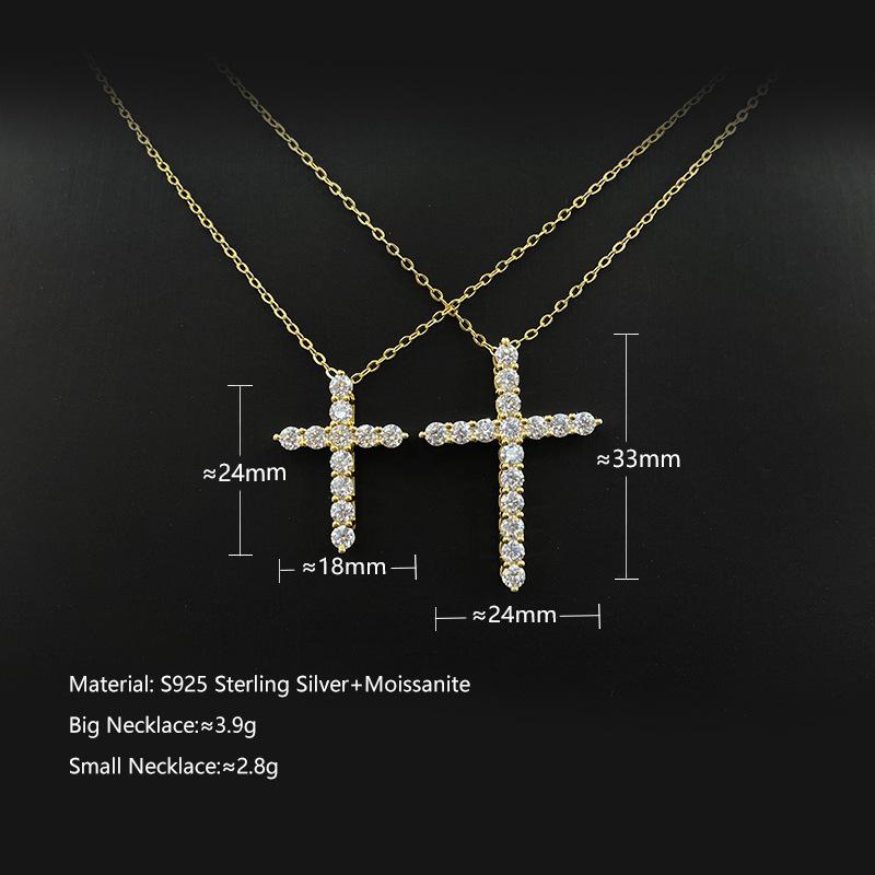 S925 Sterling Silver Cross Clavicle Necklace Women's Moissanite Pendant Clavicle Chain