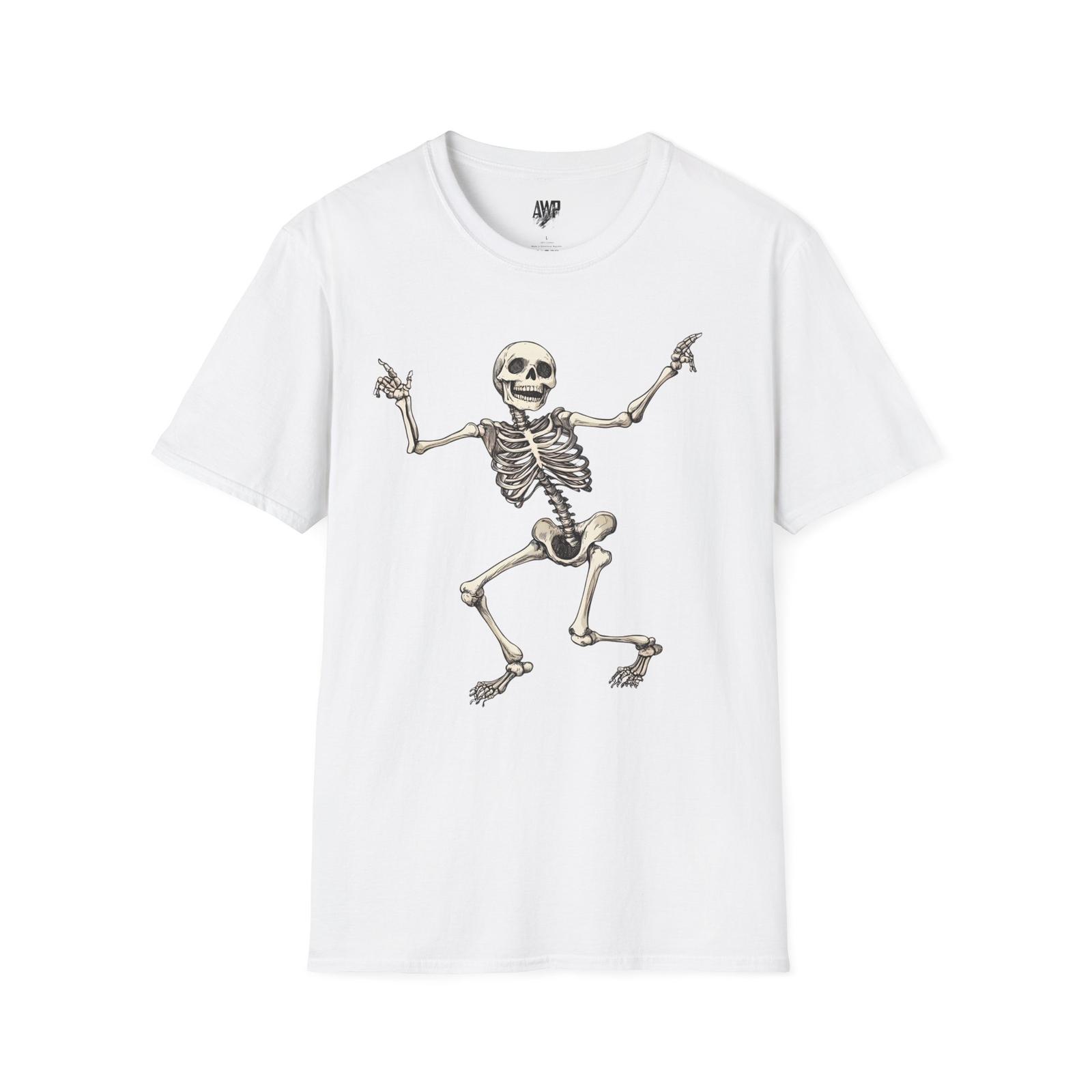 Happy Skeleton Unisex T-Shirt, Halloween Skeleton T-shirt, White, Black, Grey S