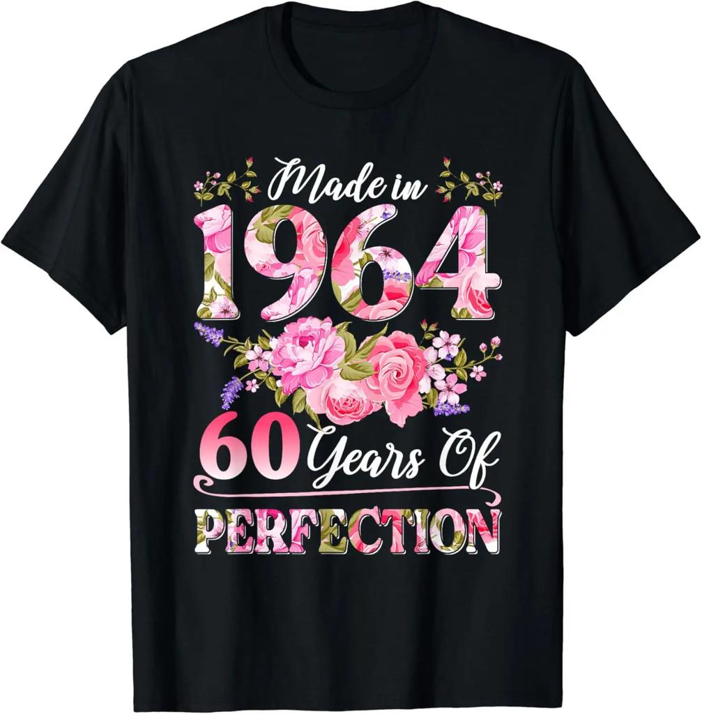 Made In 1964 Floral 60th Birthday 60 Years of Being Awesome TShirt Vintage Clothes  Graphic T Shirts Unisex Summer Soft Tops