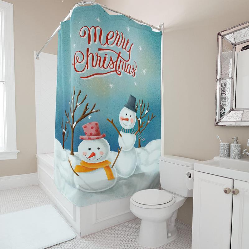 Tuniu Festive Snowman Winter Holiday Bathroom Shower Curtain Set Waterproof Cute Fun Decor