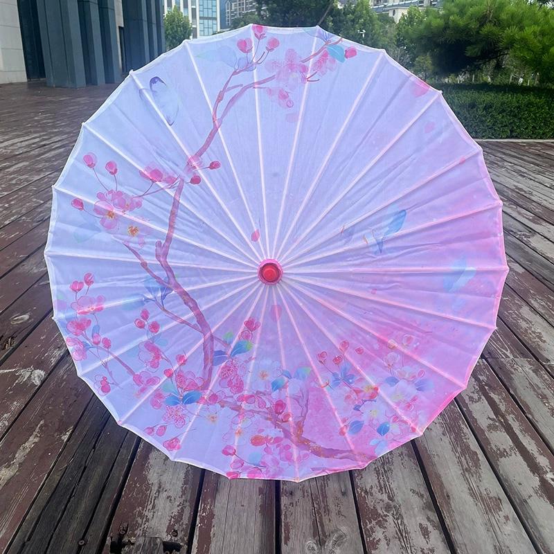 1PC Printed Photograph Props Long-handle Vintage Silk Umbrella for Hanfu Accessories Umbrella Parasol Colorful Oiled Paper