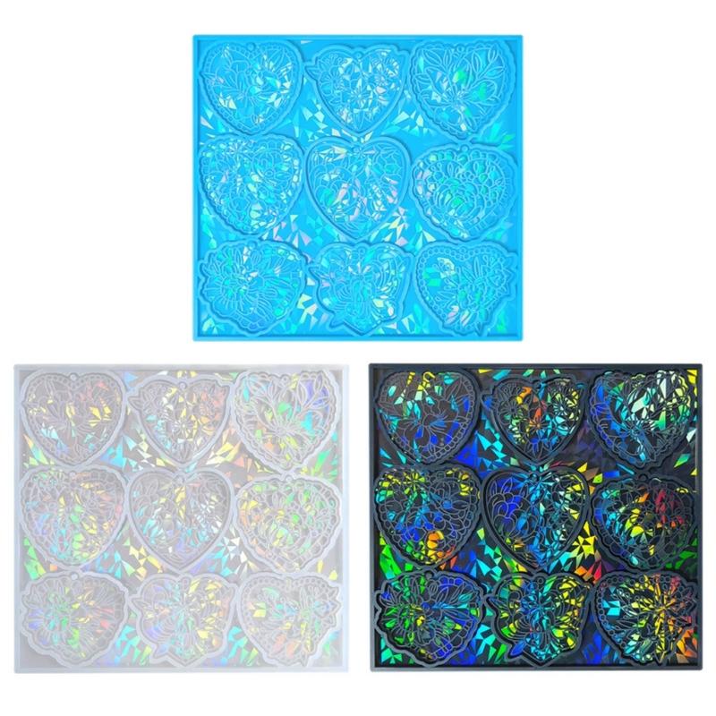 Holographic Heart Mold Silicone Jewelry Pendant Resin Mold Sparkling Flower Epoxy Mold Earring Charm Mold DIY Craft