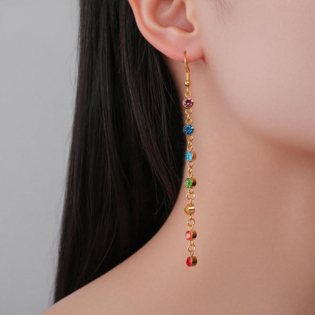 Clear Zircon 7 Chakra Long Dangle Earrings for Women Stainless Steel Yoga Meditation Jewelry Drop Earrings 2026 Gift Wholesale