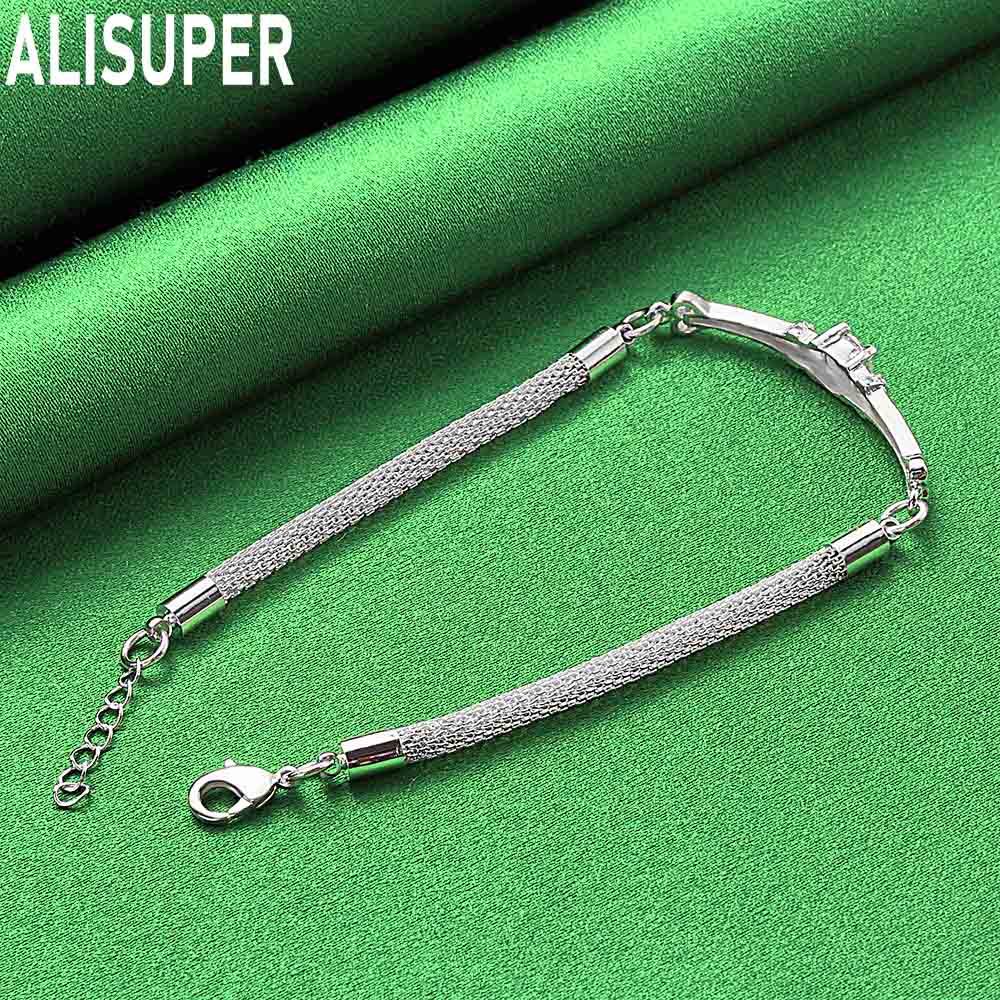 925 Sterling Silver Exquisite Mesh Woven AAA Zircon Bracelet Exquisite Gift Jewelry