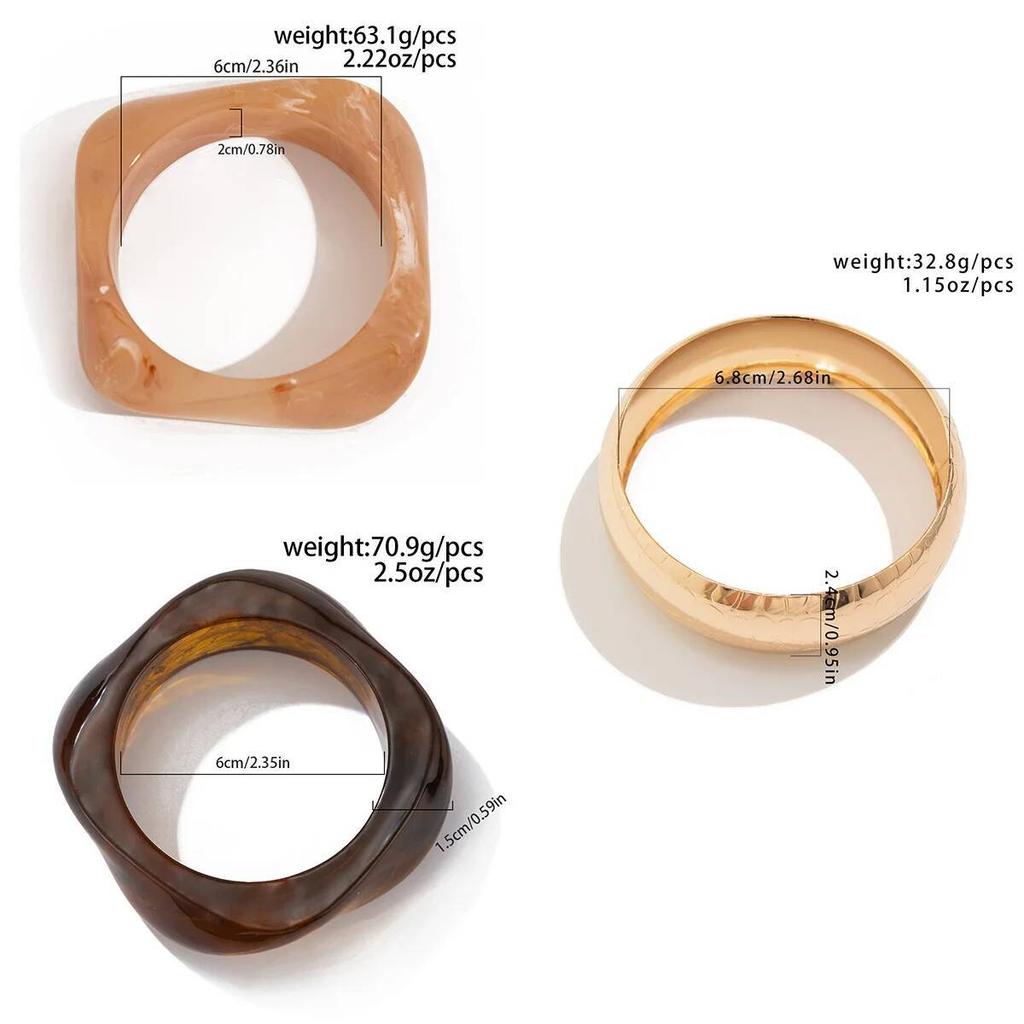 Ingemark 3 Styles Boho Resin Acrylic Thick Bangles for Women New Trendy Goth Geometric Wide Arm Bracelets Daily Jewelry Gift