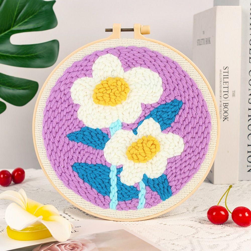 Flower Pattern Punch Needle Set Needlework Poke Needle Embroidery Kit  Educational Toys