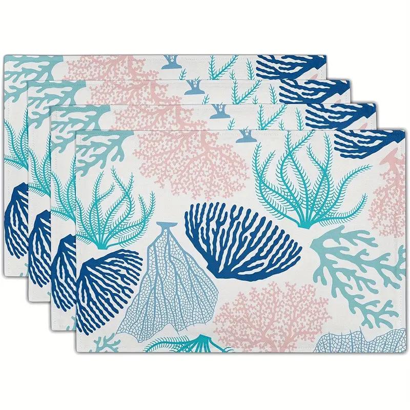 Seashell Summer Beach Placemat: Blue Ocean, Stain-Proof, Heat-Resistant Table Decoration.