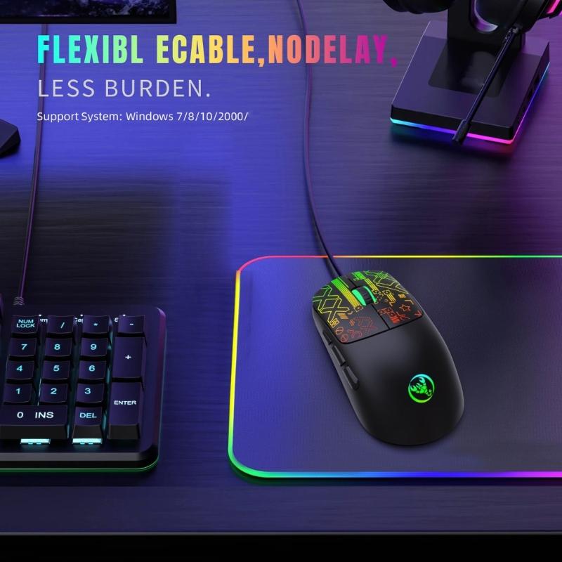 6 Button RGBs Illuminates Corded Mouse 3600DPI Precisions Tracking For Gaming Office Use With AntiSlip Scroll Wheel