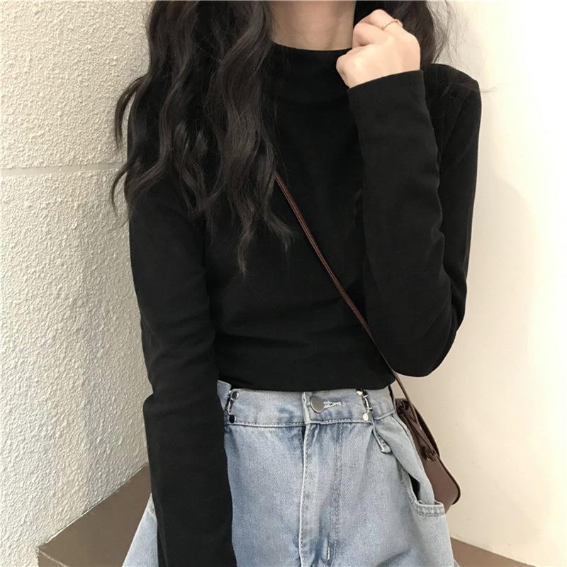 Autumn Long Sleeved T-shirt Women's Half High Neck Inner Top