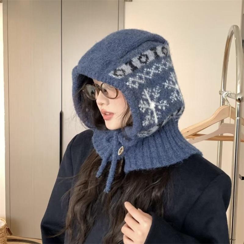 Balaclava hat women's winter thermal hat scarf integrated ear protection wool knitted hat