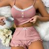 Pajama Women, Lace-trimmed Striped Halter Pajamas, Shorts Set, Casual Women's Home Wear, Women's Pajama Set