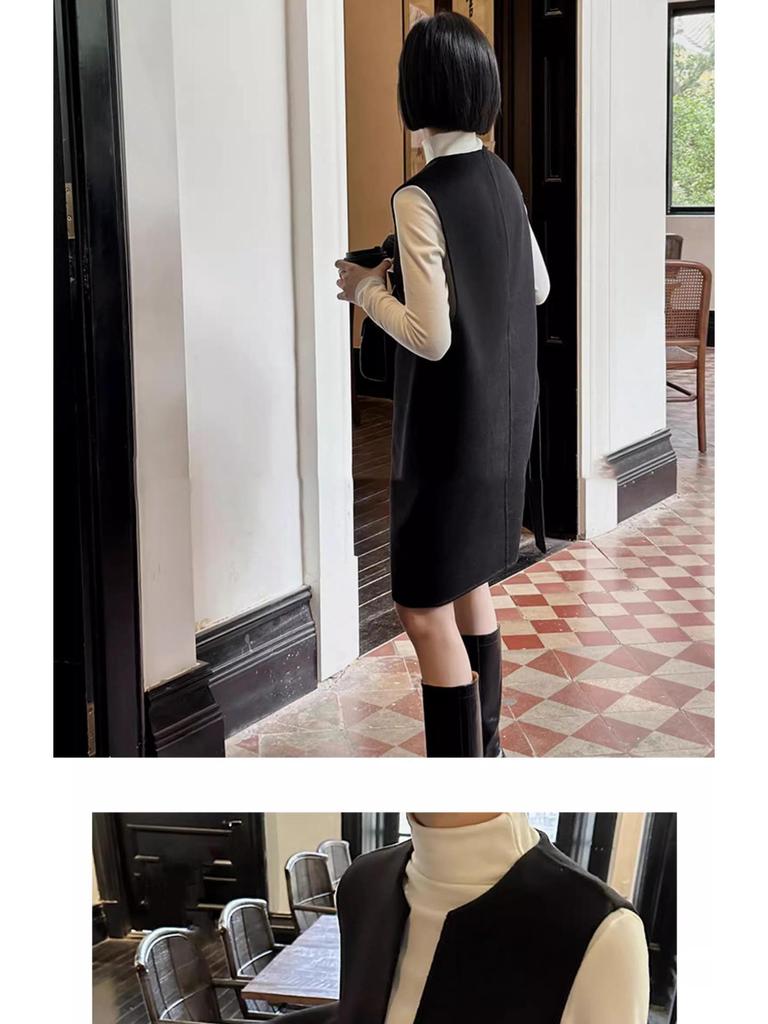Autumn/Winter V-Neck Wool Vest Dress - Stylish Slimming Design