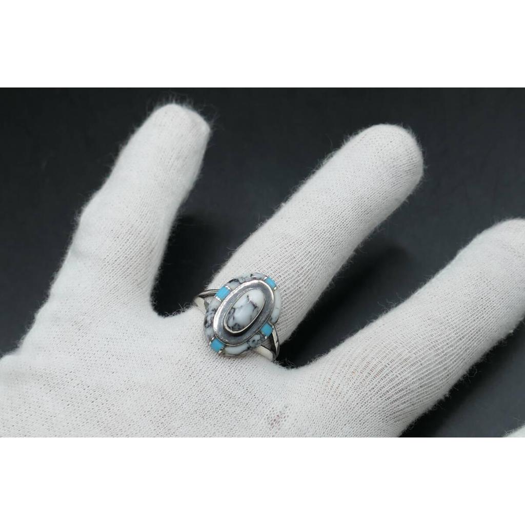 Used Beautiful Item No. 18 Navajo White Buffalo Turquoise Ring Ring