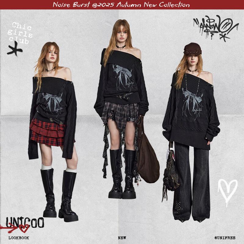 unifree Sweet Cool Bow Print Knit Sweater